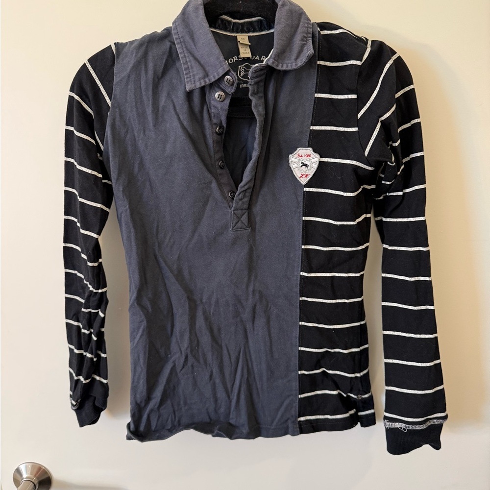 Horseware Ireland Striped Long Sleeve Rugby Tee - Navy & Blue